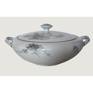 Sone China Japan 1963 vintage Landscape Covered Vegetable Bowl Round Tureen Gold
